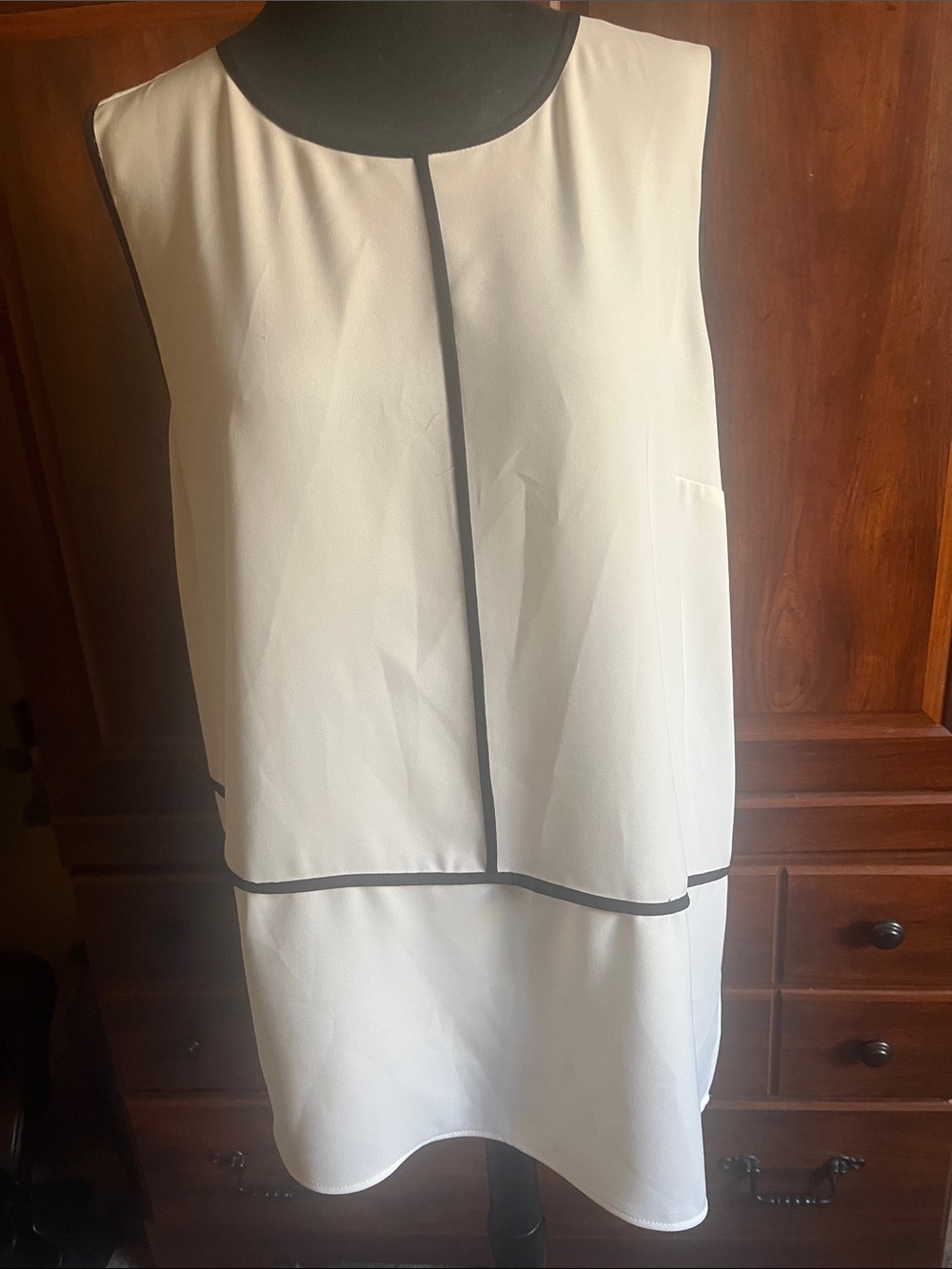 Calvin Klein White Sleeveless Tunic with Black Piping